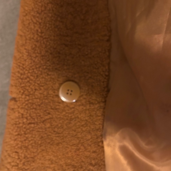 French Connection Camel Rust Teddy Coat | Faux Shearling Double-Breasted Jacket - Picture 7 of 7